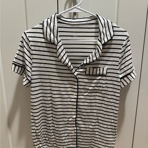 Stars Above Black and White Striped pajama set; top and bottom